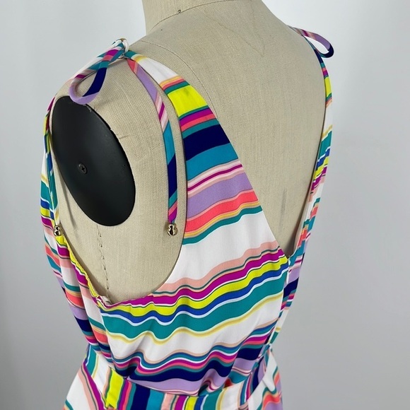 NWT’S Alice and Trixie 100% silk fully lined V-neck Midi neon striped dress SZ M - Picture 6 of 10